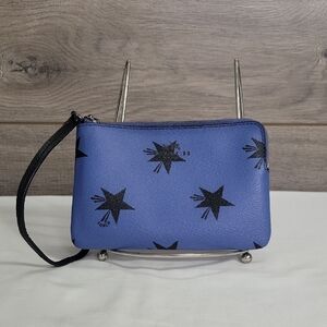 Coach Blue Star Pattern Leather Wristlet Wallet
